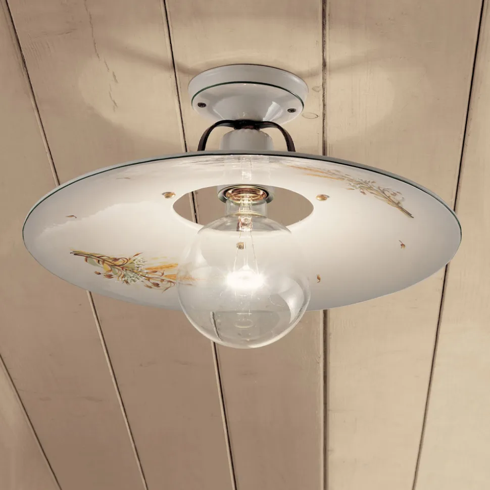 Lampada da Soffitto in Ferro e Ceramica Grezza Decorata a Mano - Bologna