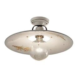 Lampada da Soffitto in Ferro e Ceramica Grezza Decorata a Mano - Bologna