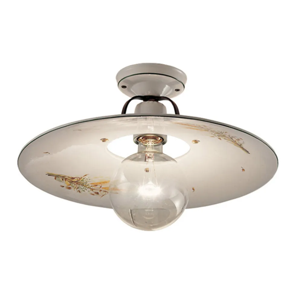 Lampada da Soffitto in Ferro e Ceramica Grezza Decorata a Mano - Bologna