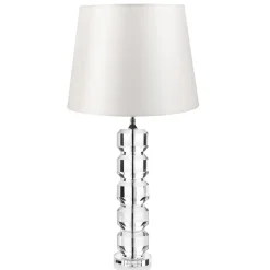 Lampada da Tavolo Base in Cristallo e Paralume Cilindrico in Tessuto - Crocca