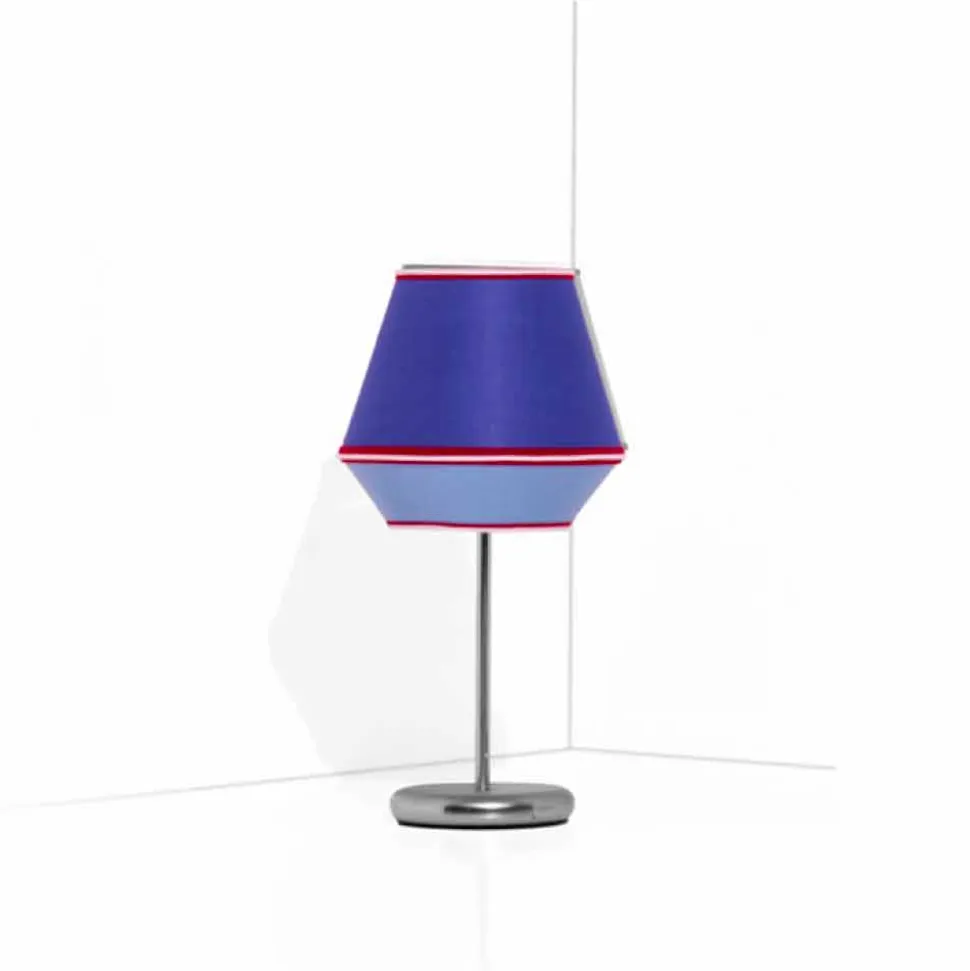 Lampada da Tavolo Blu con Struttura in Metallo Cromato Made in Italy - Soya