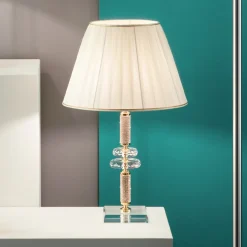 Lampada da Tavolo Classica in Metallo Oro, Cristallo e Paralume - Similo