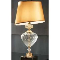 Lampada da Tavolo Classica Vetro Artigianale Italiano e Paralume - Saline