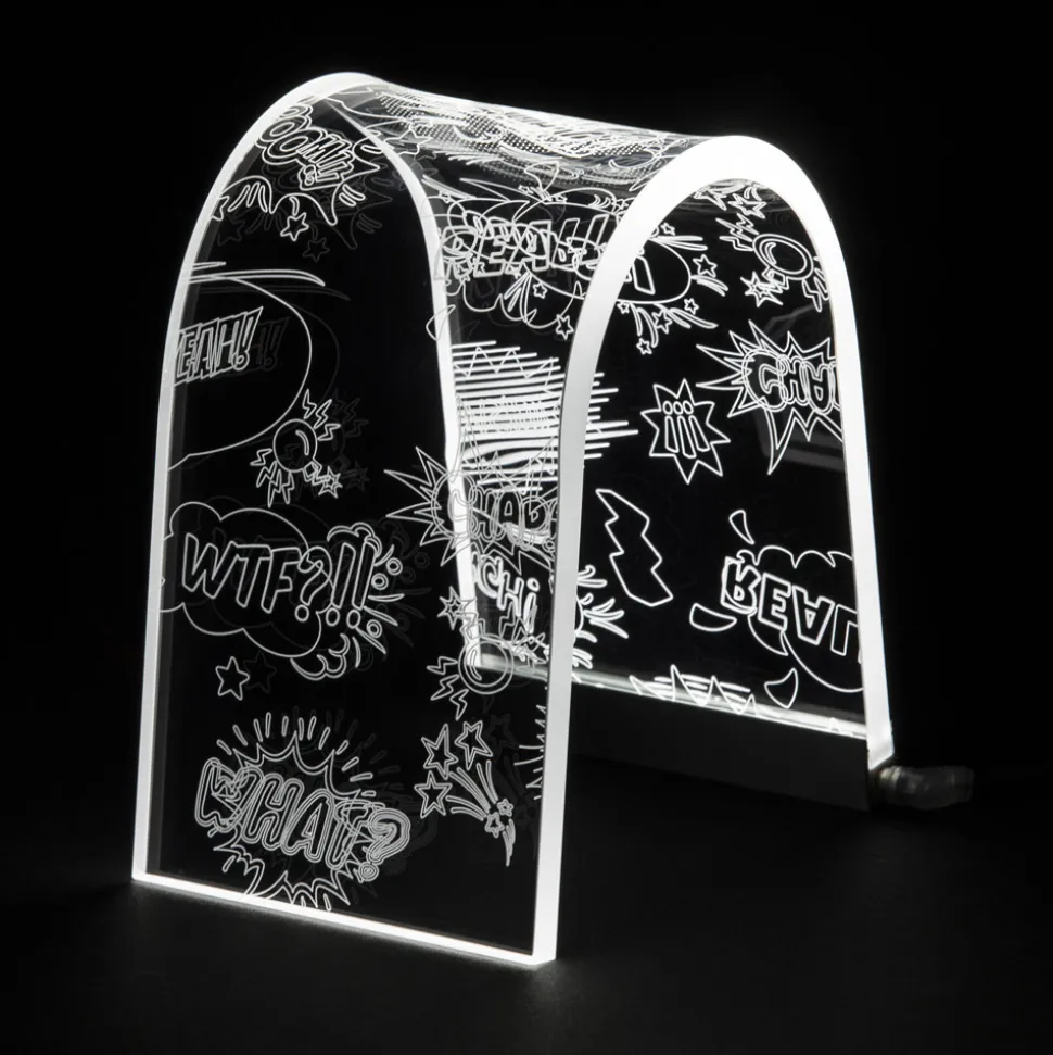 Lampada da Tavolo Cristallo Acrilico Trasparente e Decoro Inciso - Bertella
