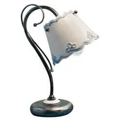 Lampada da Tavolo Ferro e Ceramica Effetto Ricamo Dipinta a Mano - Ravenna