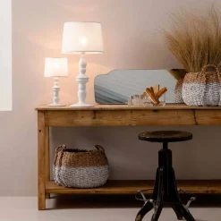 Lampada da Tavolo in Ceramica Bianca e Paralume in Lino 2 Dimensioni - Cadabra