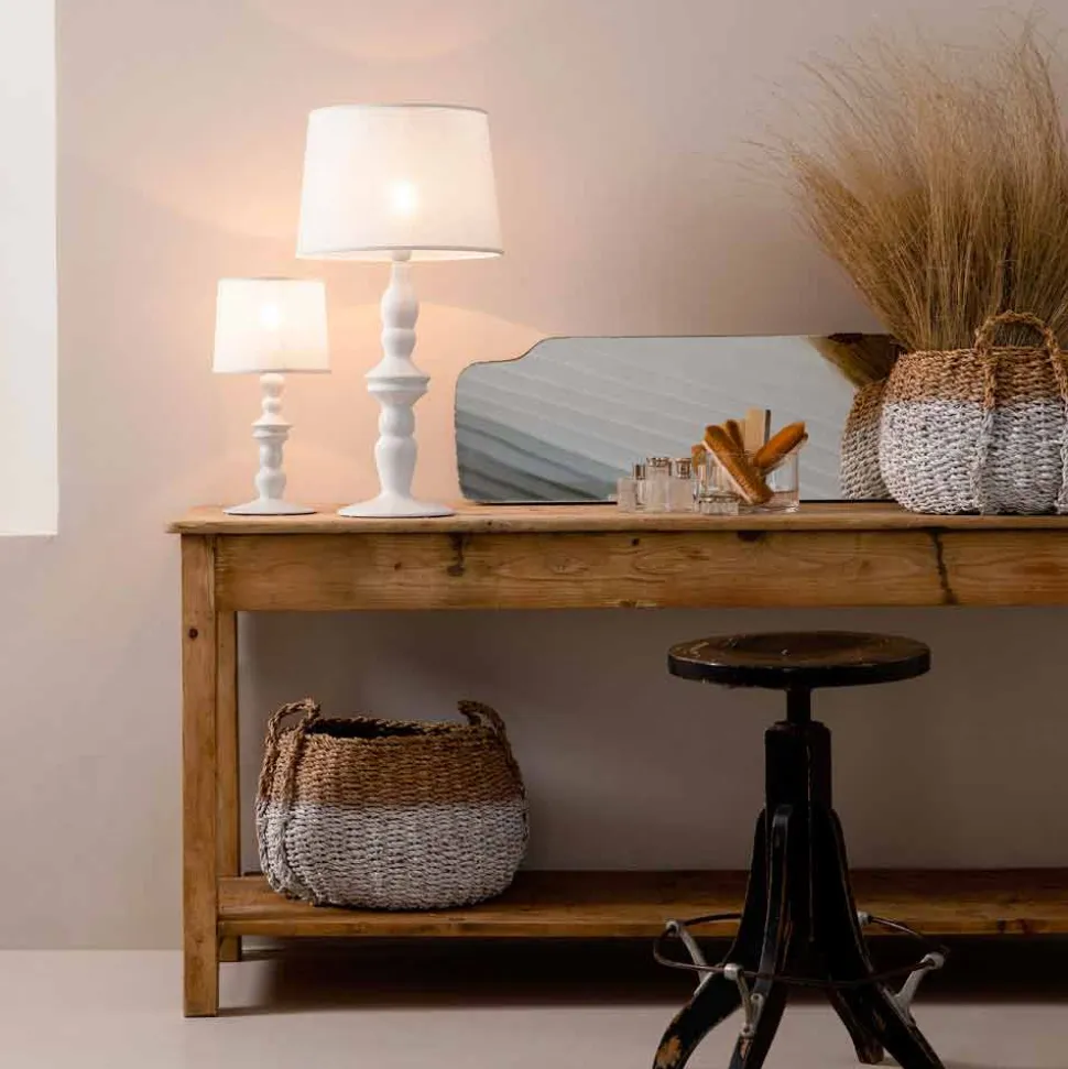Lampada da Tavolo in Ceramica Bianca e Paralume in Lino 2 Dimensioni - Cadabra