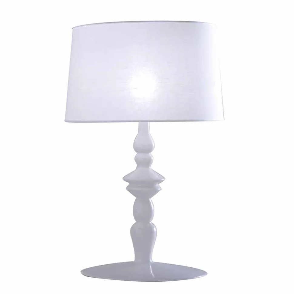 Lampada da Tavolo in Ceramica Bianca e Paralume in Lino 2 Dimensioni - Cadabra