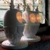 Lampada da Tavolo in Ceramica Bianca Opaca 2 Luci Design Moderno Civetta - Gufo