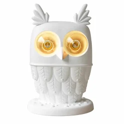 Lampada da Tavolo in Ceramica Bianca Opaca 2 Luci Design Moderno Civetta - Gufo
