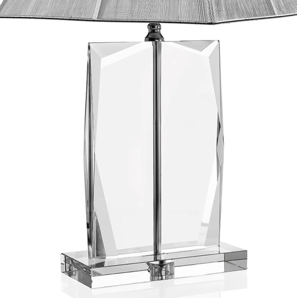 Lampada da Tavolo in Cristallo e Paralume Quadrato Argento di Lusso - Clezia