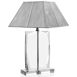 Lampada da Tavolo in Cristallo e Paralume Quadrato Argento di Lusso - Clezia