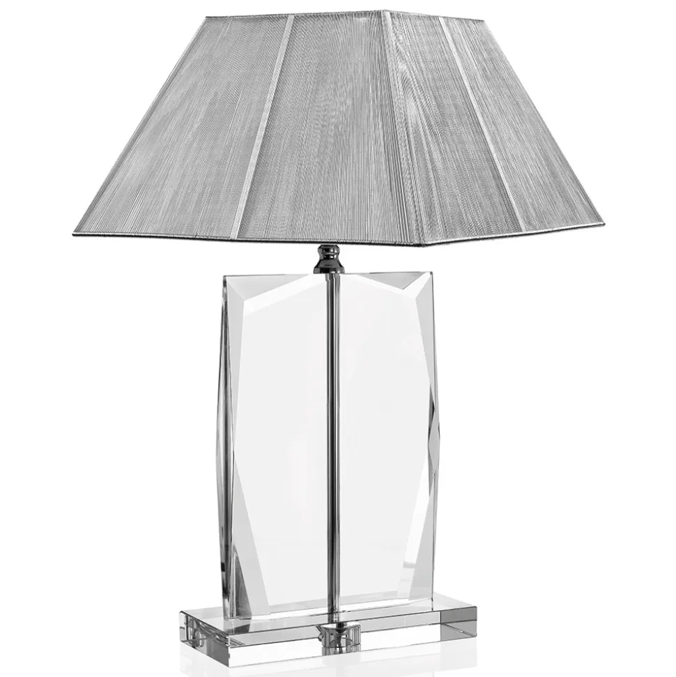Lampada da Tavolo in Cristallo e Paralume Quadrato Argento di Lusso - Clezia
