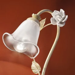 Lampada da Tavolo in Ferro e Vetro con Rosa di Decoro in Ceramica - Siena