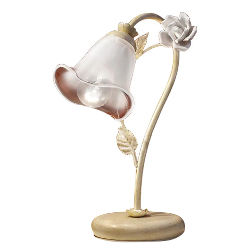 Lampada da Tavolo in Ferro e Vetro con Rosa di Decoro in Ceramica - Siena