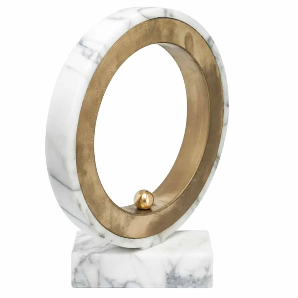 Lampada da Tavolo in Marmo Bianco Carrara e Ottone Made in Italy Lusso - Nazife