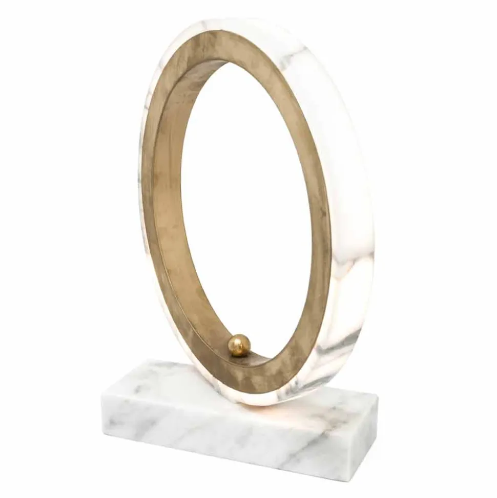 Lampada da Tavolo in Marmo Bianco Carrara e Ottone Made in Italy Lusso - Nazife