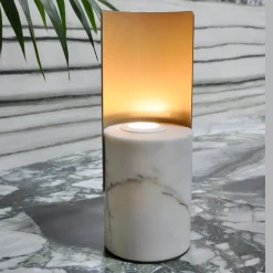 Lampada da Tavolo in Marmo Paonazzo e Metallo Made in Italy - Azumane