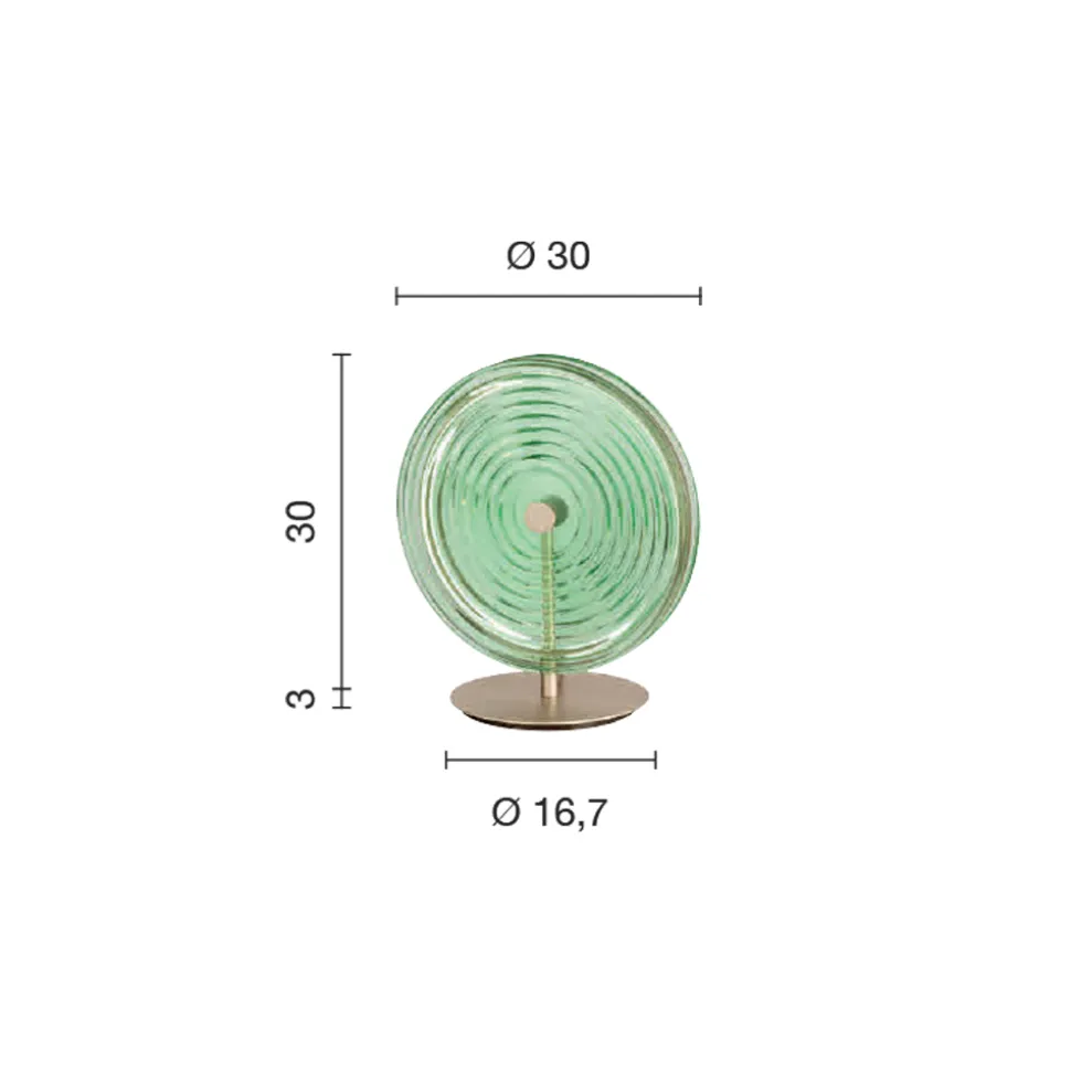 Lampada da Tavolo in Metallo e Vetro Decorato a Righe Concentriche - Bagolaro