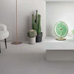 Lampada da Tavolo in Metallo e Vetro Decorato a Righe Concentriche - Bagolaro
