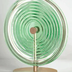Lampada da Tavolo in Metallo e Vetro Decorato a Righe Concentriche - Bagolaro