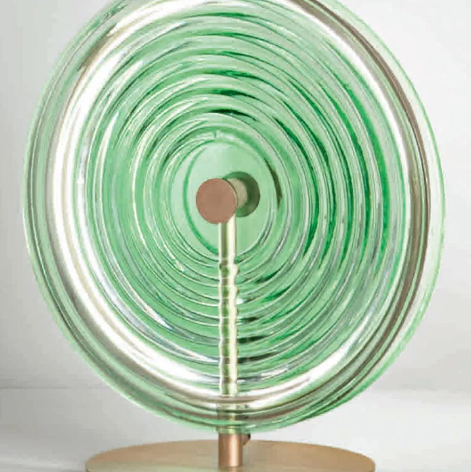 Lampada da Tavolo in Metallo e Vetro Decorato a Righe Concentriche - Bagolaro