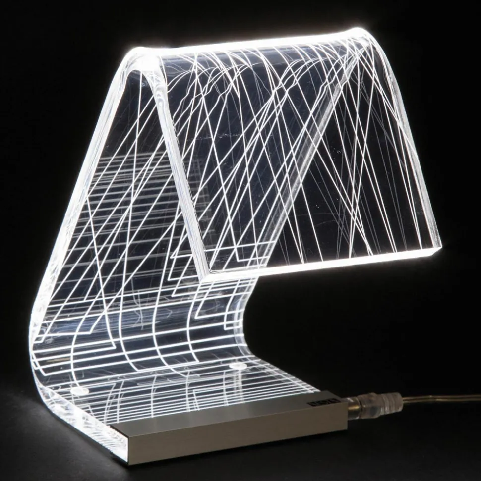 Lampada da Tavolo Led Cristallo Acrilico Piegato Decoro a Laser - Possett