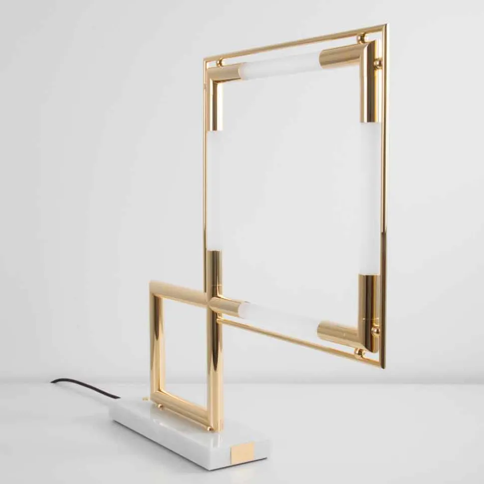 Lampada da Tavolo LED in Ottone con Base in Marmo Made in Italy - Quizza