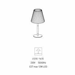 Lampada da Tavolo Moderna in Metallo, Legno e Organza Made in Italy - Boom