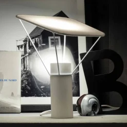 Lampada da Tavolo Moderna in Resina e Cotone Bianco Made in Italy - Fiera