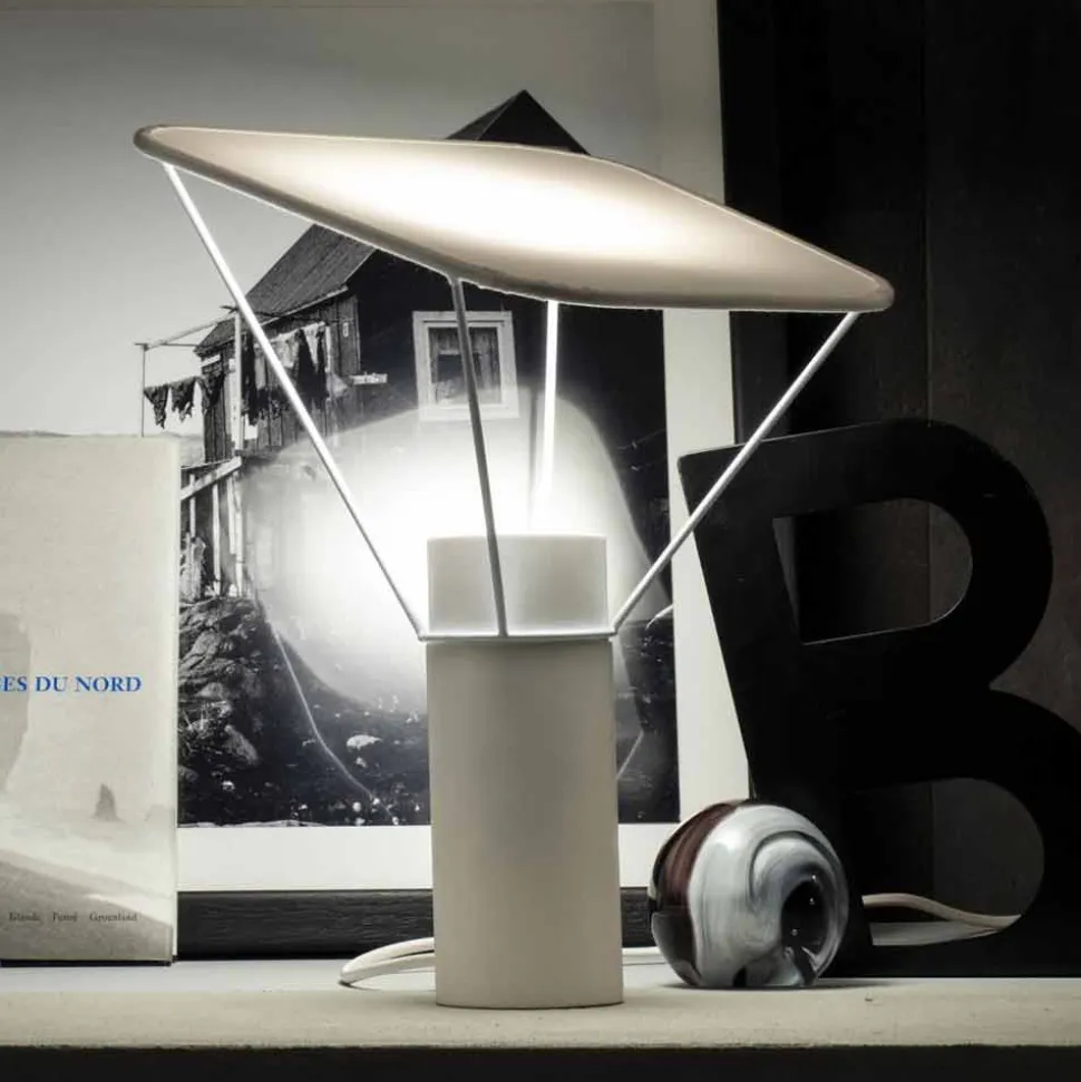 Lampada da Tavolo Moderna in Resina e Cotone Bianco Made in Italy - Fiera