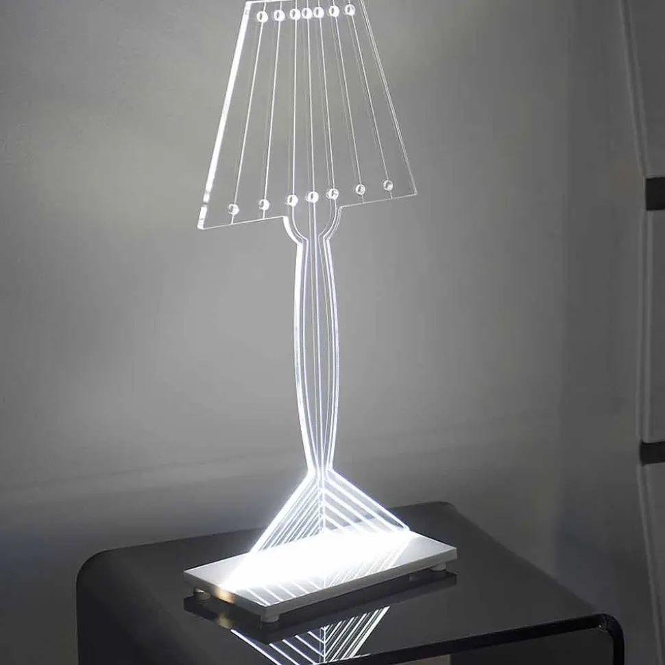 Lampada da tavolo sagomata, luce LED in plexiglass Ferla