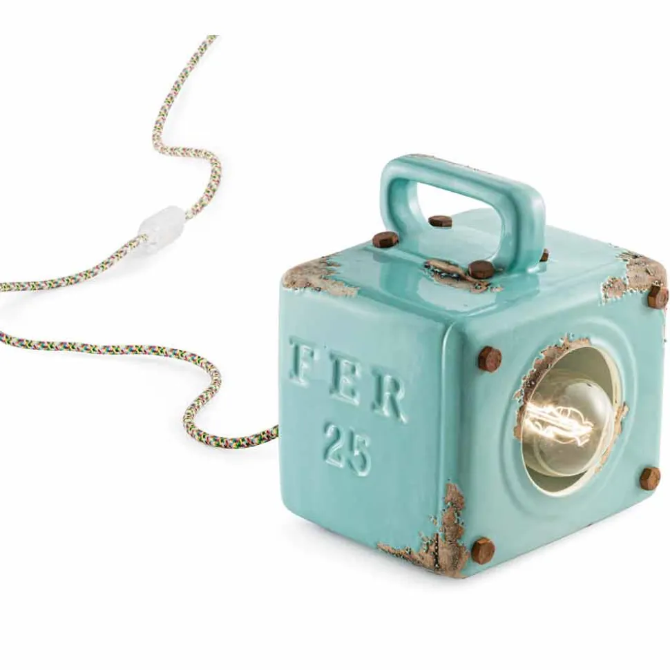 Lampada da tavolo stile industriale in ceramica e ferro Valerie