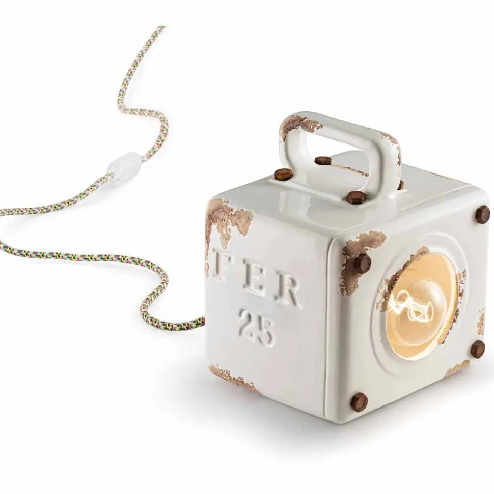 Lampada da tavolo stile industriale in ceramica e ferro Valerie