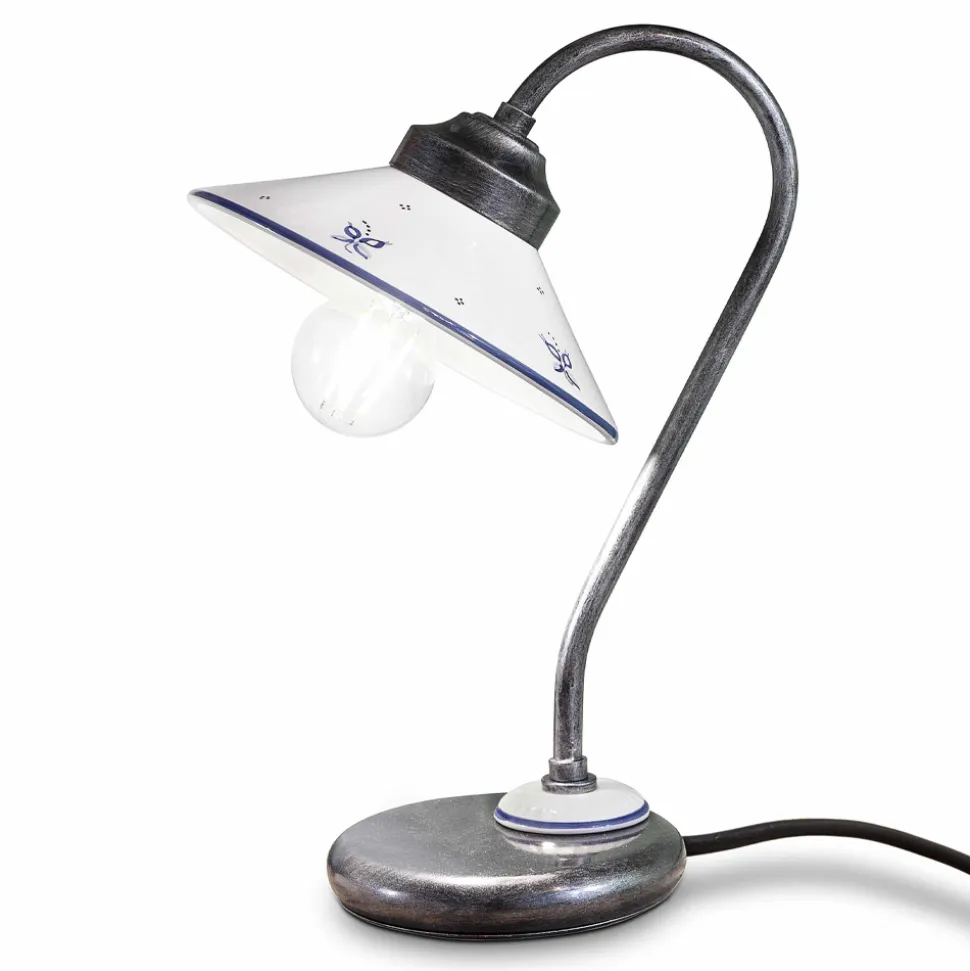 Lampada da Tavolo Stile Vintage in Ceramica Dipinta a Mano e Ferro - Asti