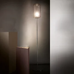 Lampada da Terra Artigianale in Vetro Veneziano Soffiato a Mano - Bambù