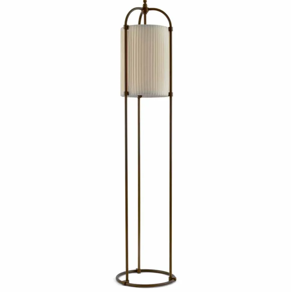Lampada da terra classica Huà Hikà Aldo Bernardi in ottone e tessuto