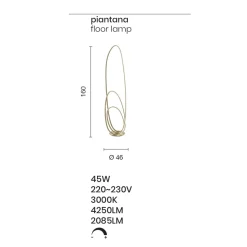 Lampada da Terra Design in Metallo Verniciato Finitura Oro con LED - Simea