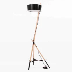 Lampada da Terra in Legno e Metallo con Dettagli in Pelle Vegana - Avetta