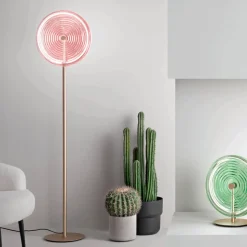 Lampada da Terra in Metallo e Vetro Decorato a Righe Concentriche - Bagolaro