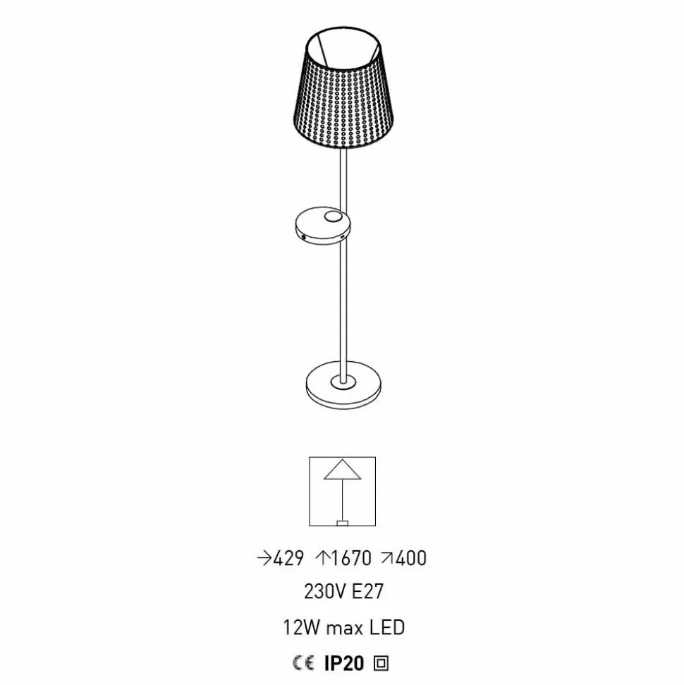 Lampada da Terra in Metallo Nero e Rattan con Mensola Made in Italy - Livia