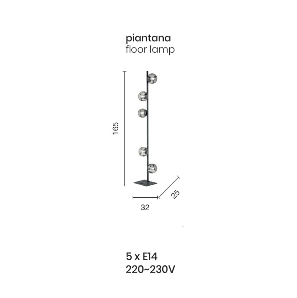 Lampada da Terra Moderna in Metallo Nero o Oro e Vetro Soffiato - Birga