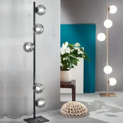 Lampada da Terra Moderna in Metallo Nero o Oro e Vetro Soffiato - Birga
