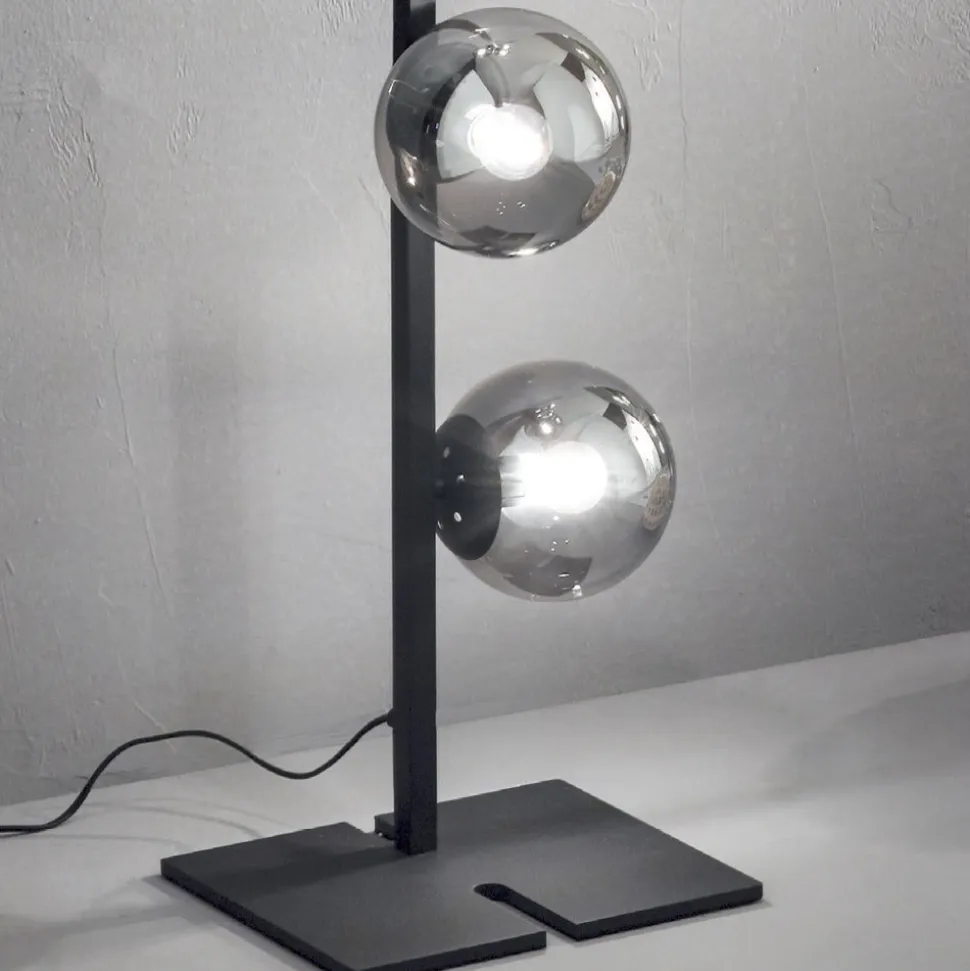 Lampada da Terra Moderna in Metallo Nero o Oro e Vetro Soffiato - Birga