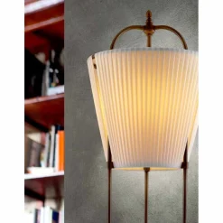 Lampada da terra Tenarunga, in ottone anticato, 1 luce, con schermo in tessuto