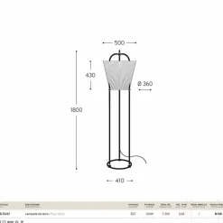 Lampada da terra Tenarunga, in ottone anticato, 1 luce, con schermo in tessuto