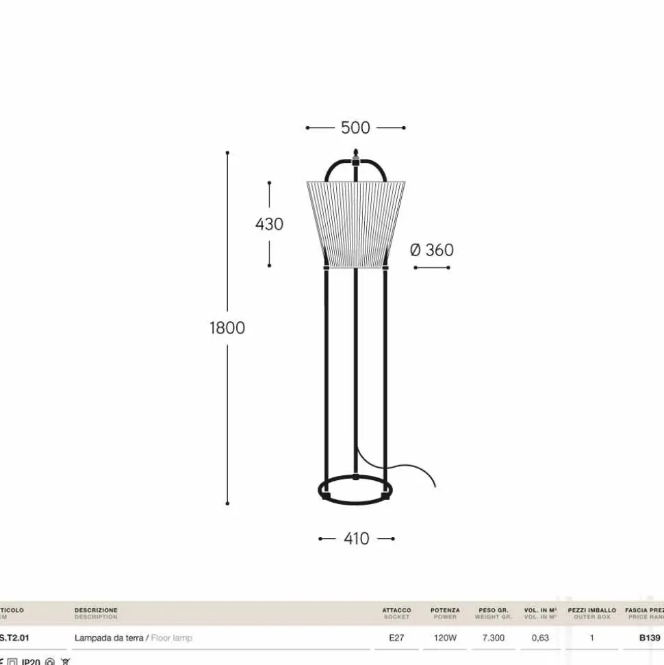 Lampada da terra Tenarunga, in ottone anticato, 1 luce, con schermo in tessuto