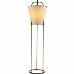 Lampada da terra Tenarunga, in ottone anticato, 1 luce, con schermo in tessuto