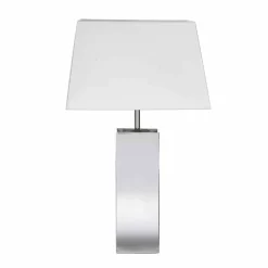 Lampada di design moderno da tavolo in acciaio e paralume bianco Renna