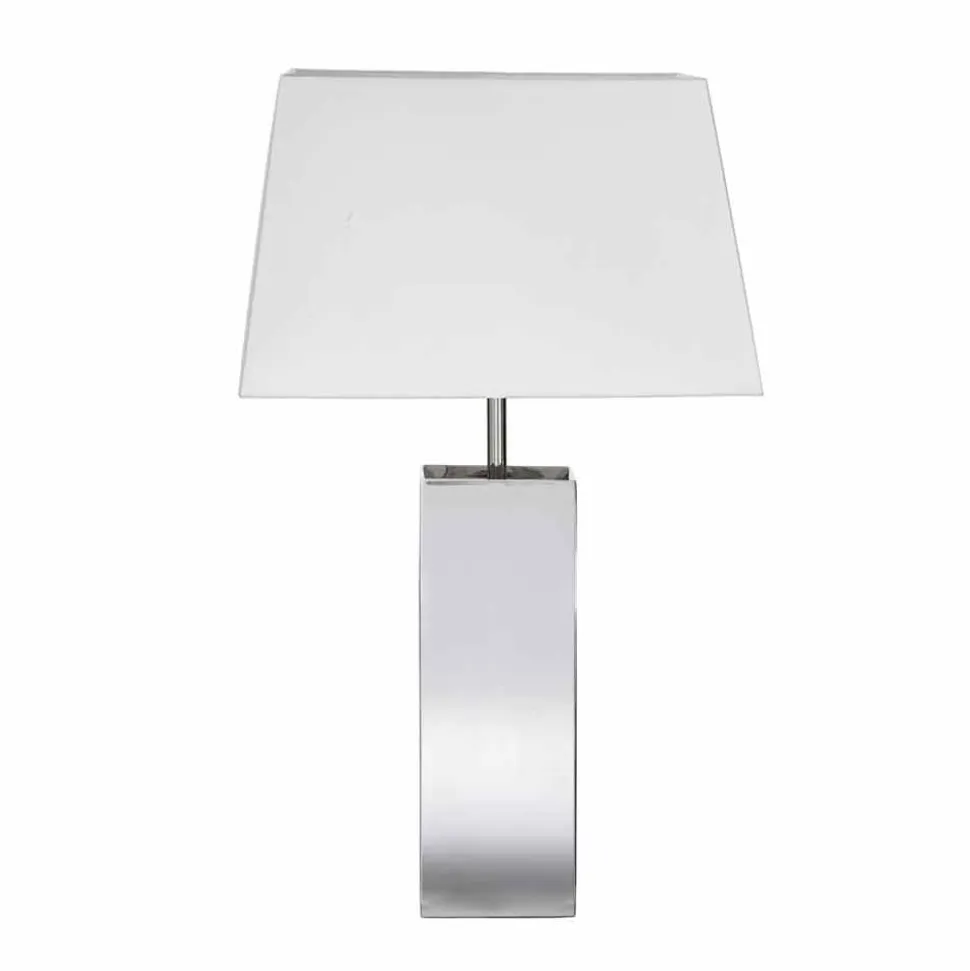Lampada di design moderno da tavolo in acciaio e paralume bianco Renna